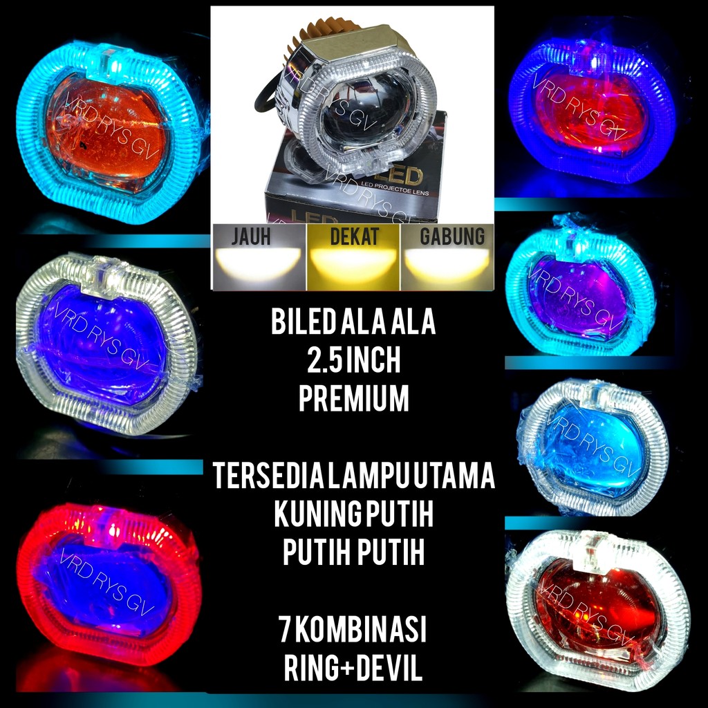 Motorcycle MAIN LED LIGHTS BILED CUT OFF ALA ALA 2.5 INCH RING DEVIL AC ...