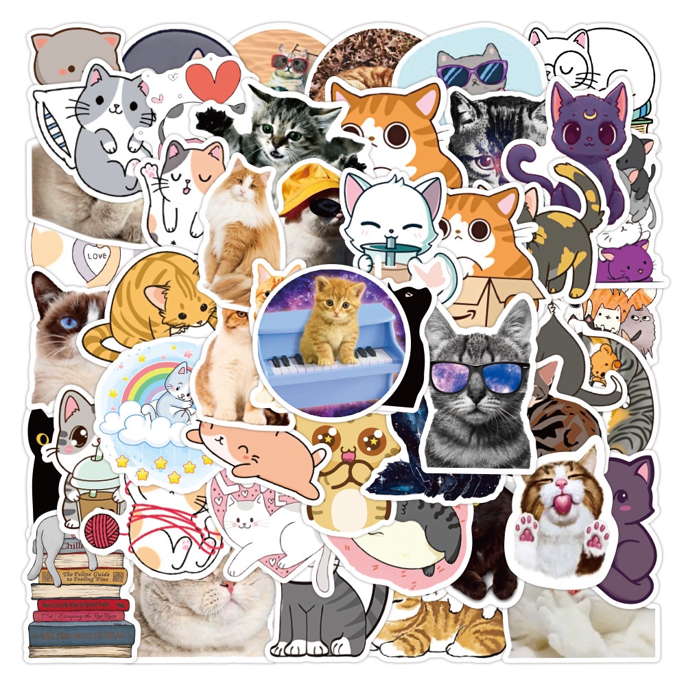 100/50PCS Cute Kitten Lovely Cats Meme Stickers For Helmet Bicycle Hand ...
