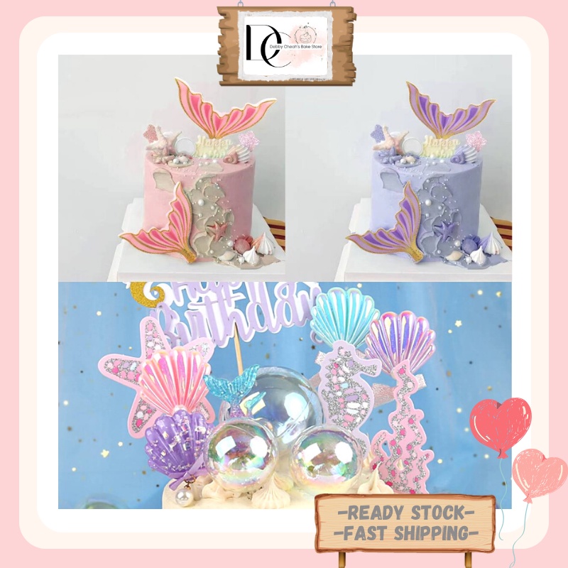 Mermaid Theme Shell Starfish Fish Tail Acrylic Coral Fish Scales Side ...