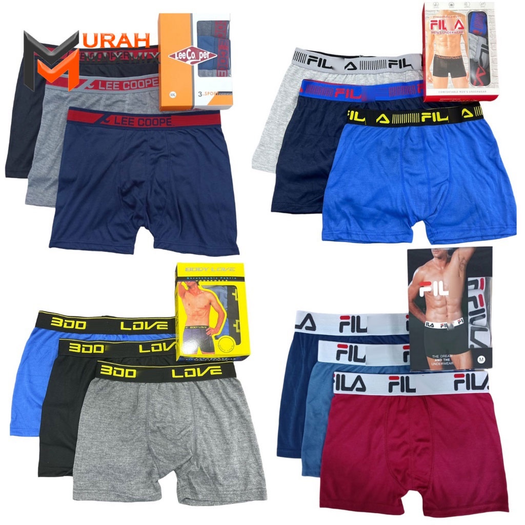 Mmm ( 3 Helai = 1 Box ) New Men Boxer Underwear 3pcs In 1box (seluar 