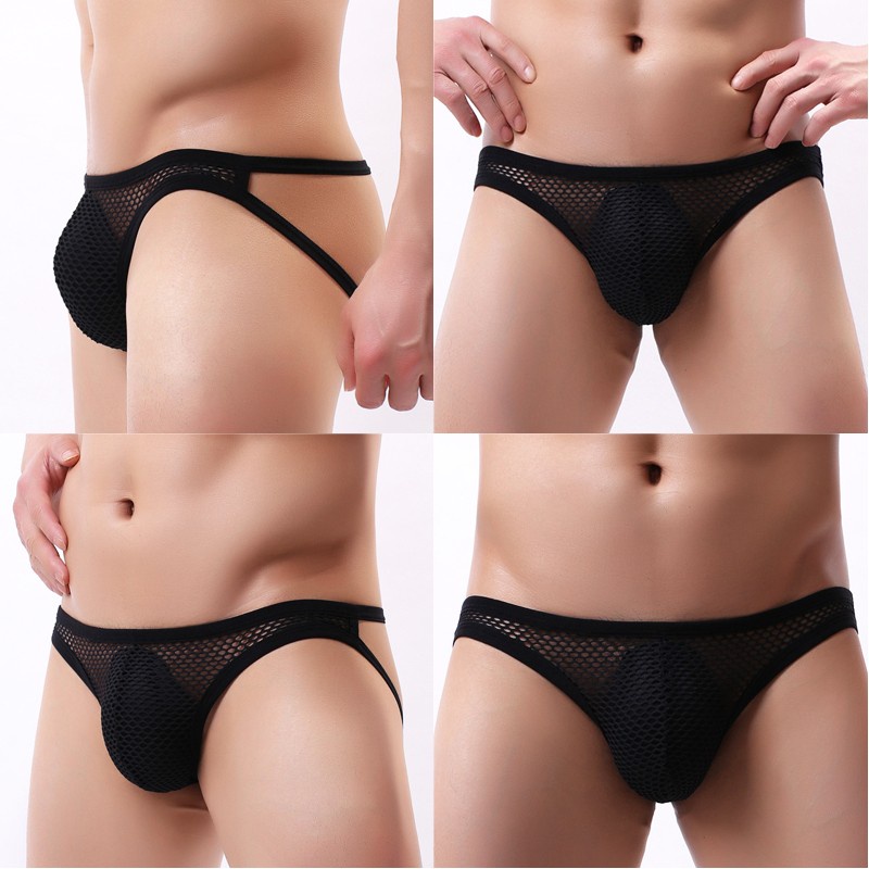 Men Low Rise Briefs Hollow Out Bulge Jockstrap Underpants Thong Pouch Trunks Breathable Thongs 2421