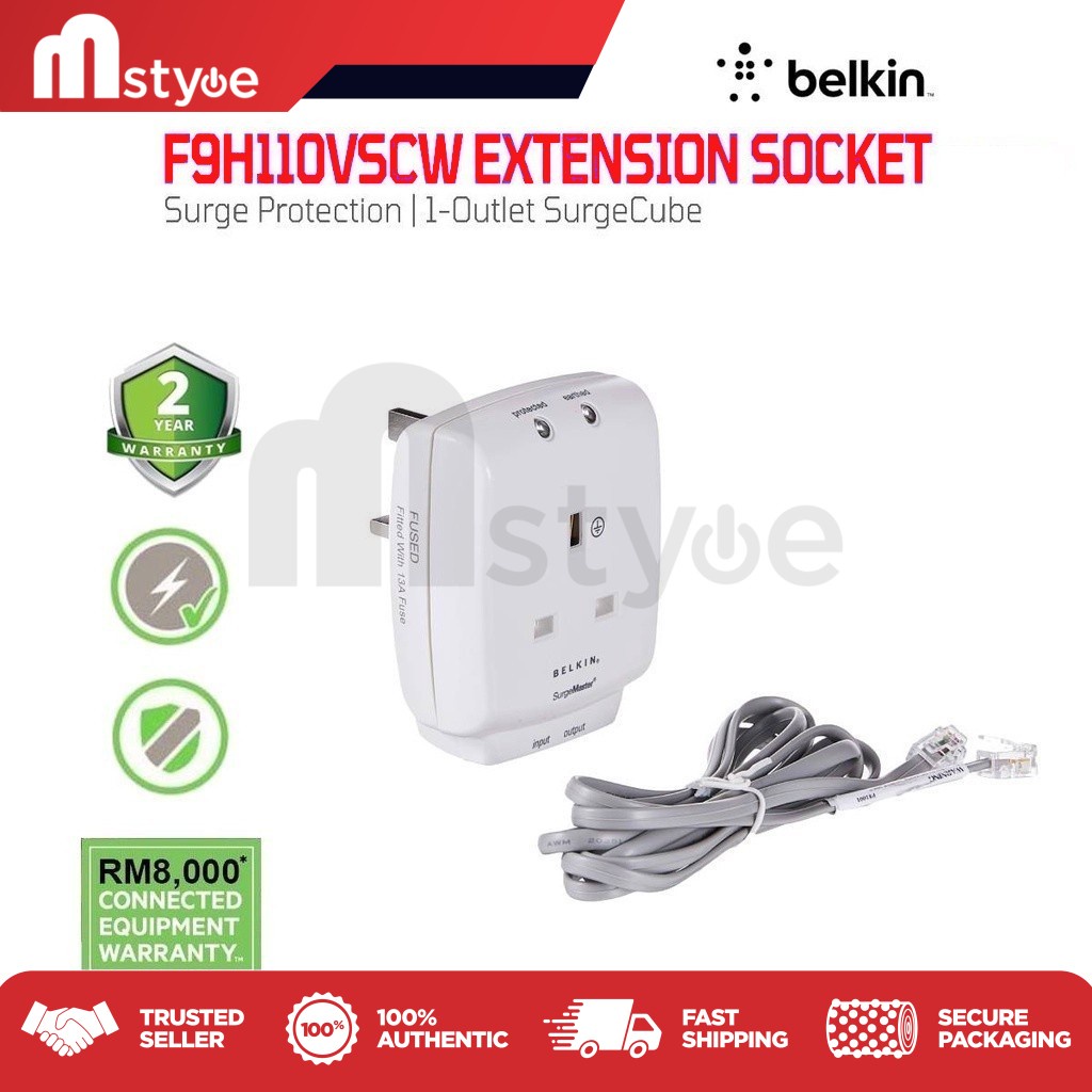 Belkin F9H110vsaCW MasterCube 1 Way Surge Protector With Tel Protection ...