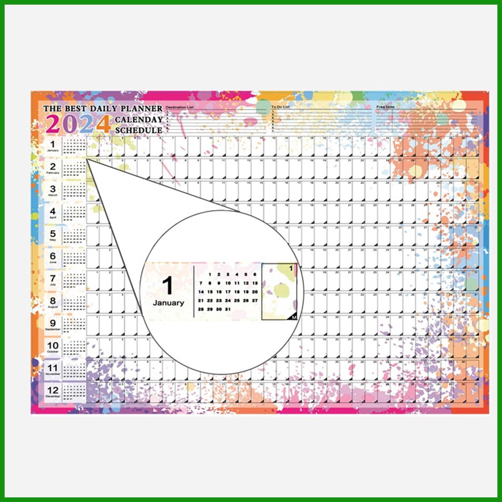 Large 2024 Wall Calendar 12 Month Yearly Wall Planner Horizontal Thick