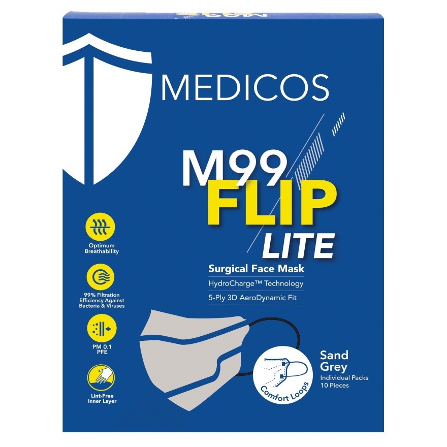 MEDICOS M99 Flip Lite Surgical Face Mask (Sand Grey) 10s | Shopee Malaysia