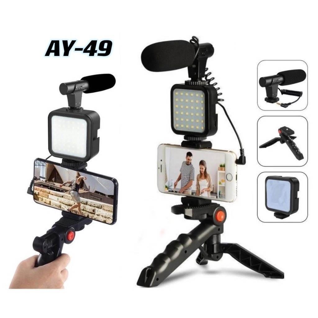 AY-49 Video Making Kit Making Selfie Stick Vlog Tripod with Microphone ...
