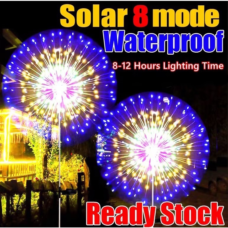 Waterproof Outdoor Solar Fireworks Lights Copper Wires String Starburst ...