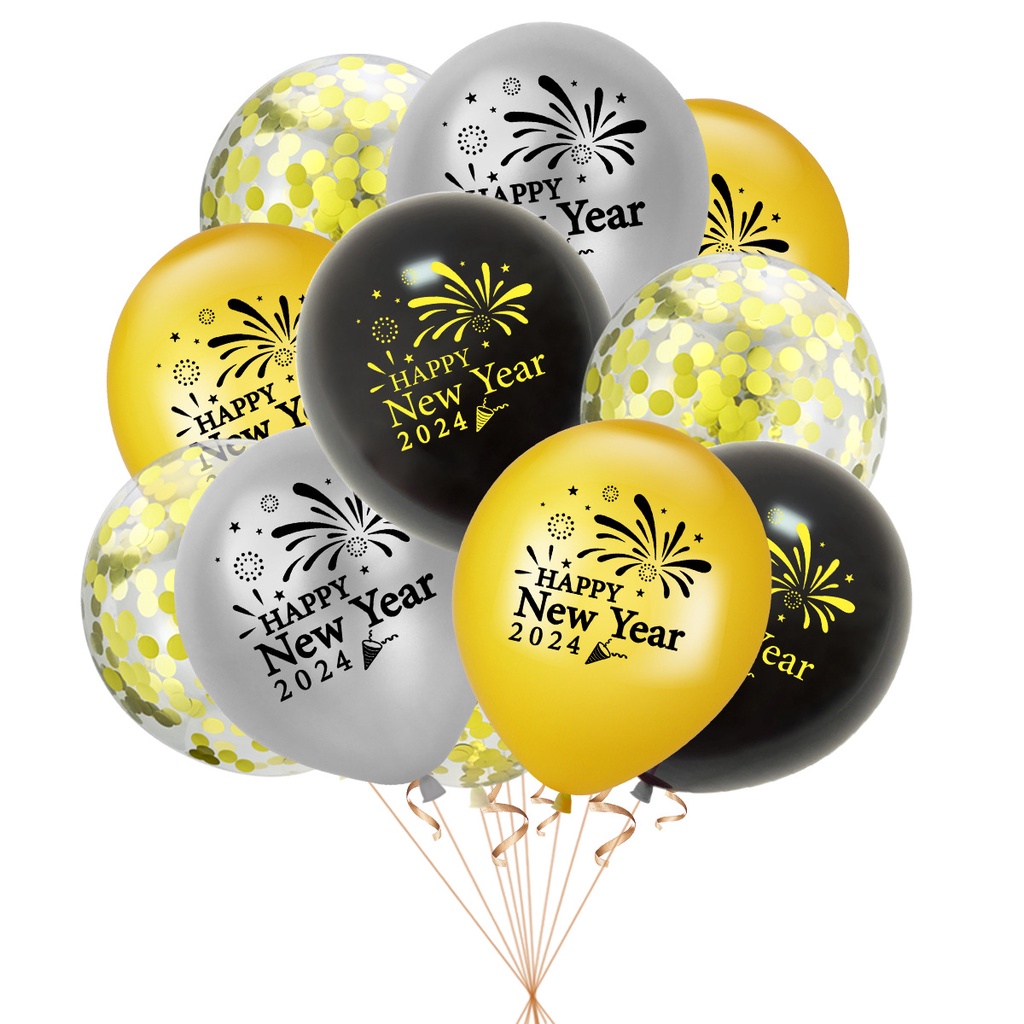 (5pcs)2024New Year's Day Party Latex Balloons Happy New Year Balloon ...