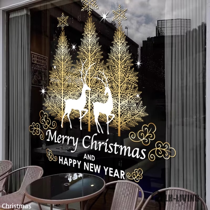 2024 New Year Christmas Tree Stickers Shopping Mall Shop Window Glass