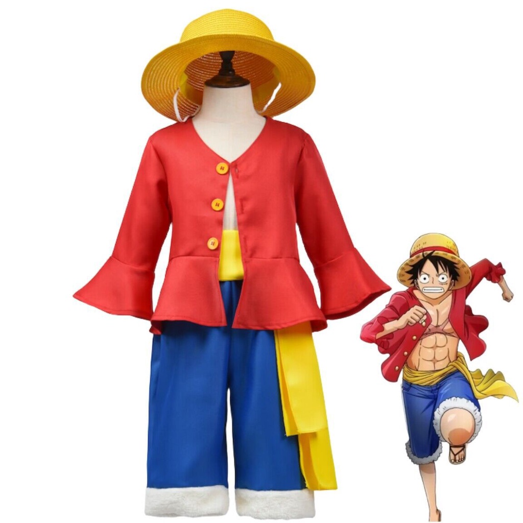 KIDS One Piece - Monkey D Luffy Anime Cosplay Costume Set Top Pants ...