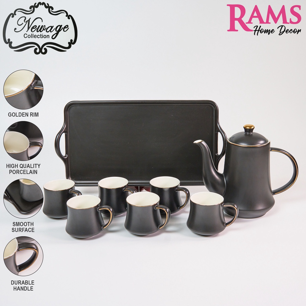 Newage 9 Pcs Porcelain Tea Set with Tray / Set Teapot and Cups / Teko ...