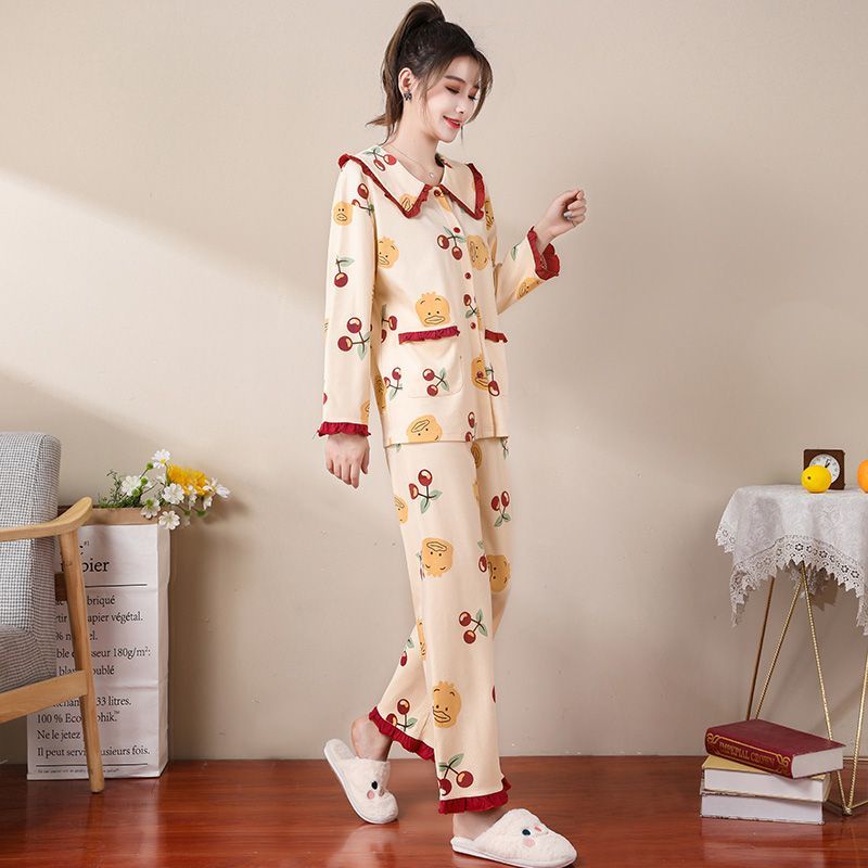 Pure Cotton Pajamas Female Doll Collar Sweet Loose Large Size Knitted