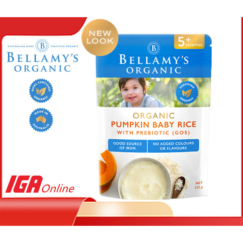 Bellamy's Organic Pumpkin Baby Rice with Prebiotic 5 month+ Baby Food ...