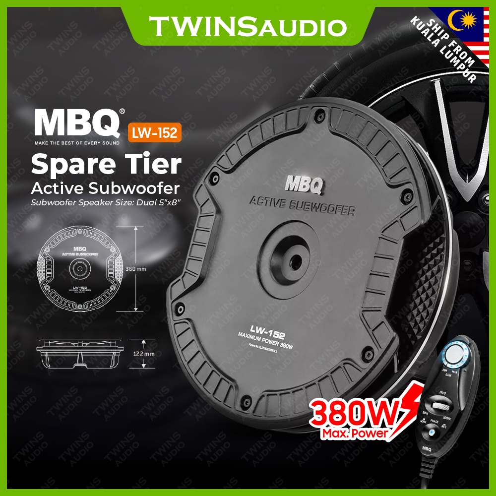MBQ LW-152 Spare Tier Active Subwoofer Car Audio Dual Woofer Powered ...