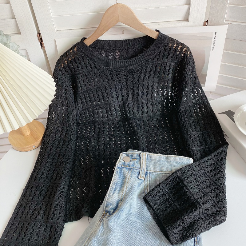 ZANZEN Korean Style Women Round Neck Knitted Sweater Women's Thin