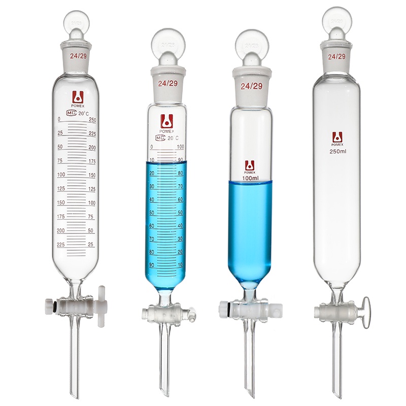 25ml/50ml/100ml/250ml/500ml Glass Cylindrical Drip Funnel Glass Piston Laboratory Glassware
