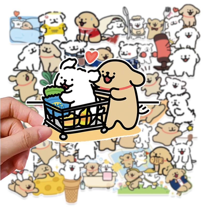 卡通线条小狗涂鸦贴纸拉杆箱水杯日记本电脑防水diy手帐素材贴画Cartoon Line Dog Graffiti Sticker ...