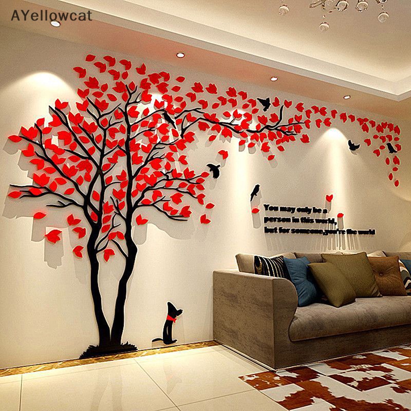 AY DIY Large Tree Sticker Acrylic Mirror Wall Stickers For Living Room ...