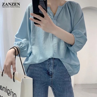 ZANZEN Korean Blouse Women Ladies Loose Blouse Plus Size Long Sleeve ...