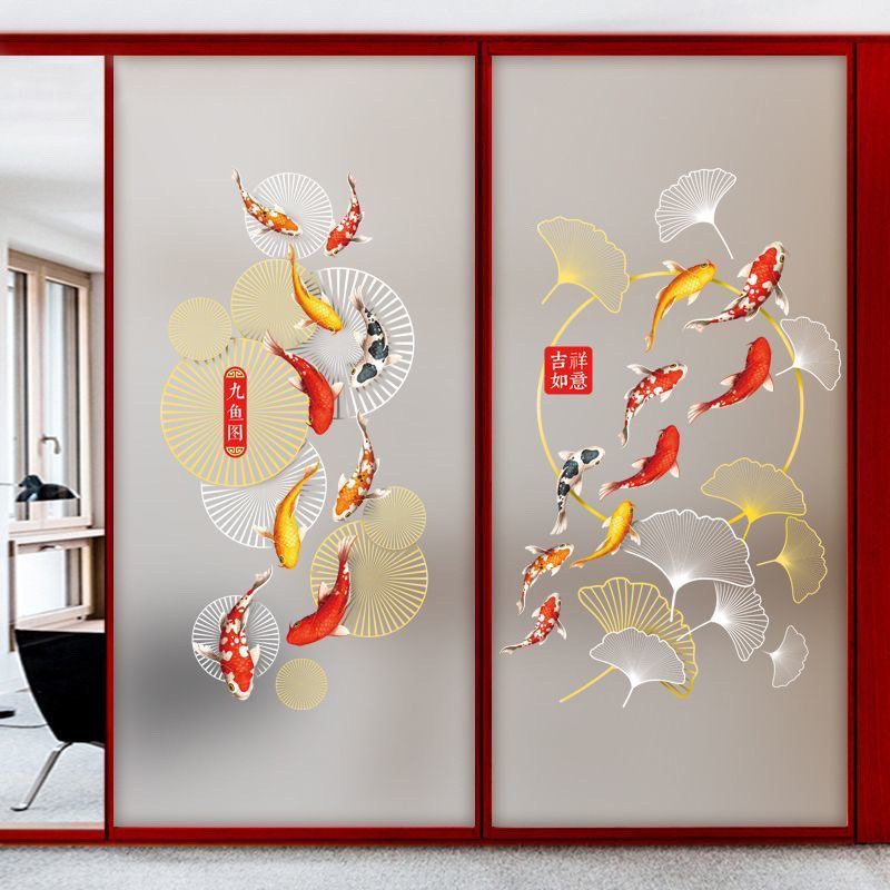 Glass stickers Glass stickers Chinese Style stickers Lotus Film Sliding ...