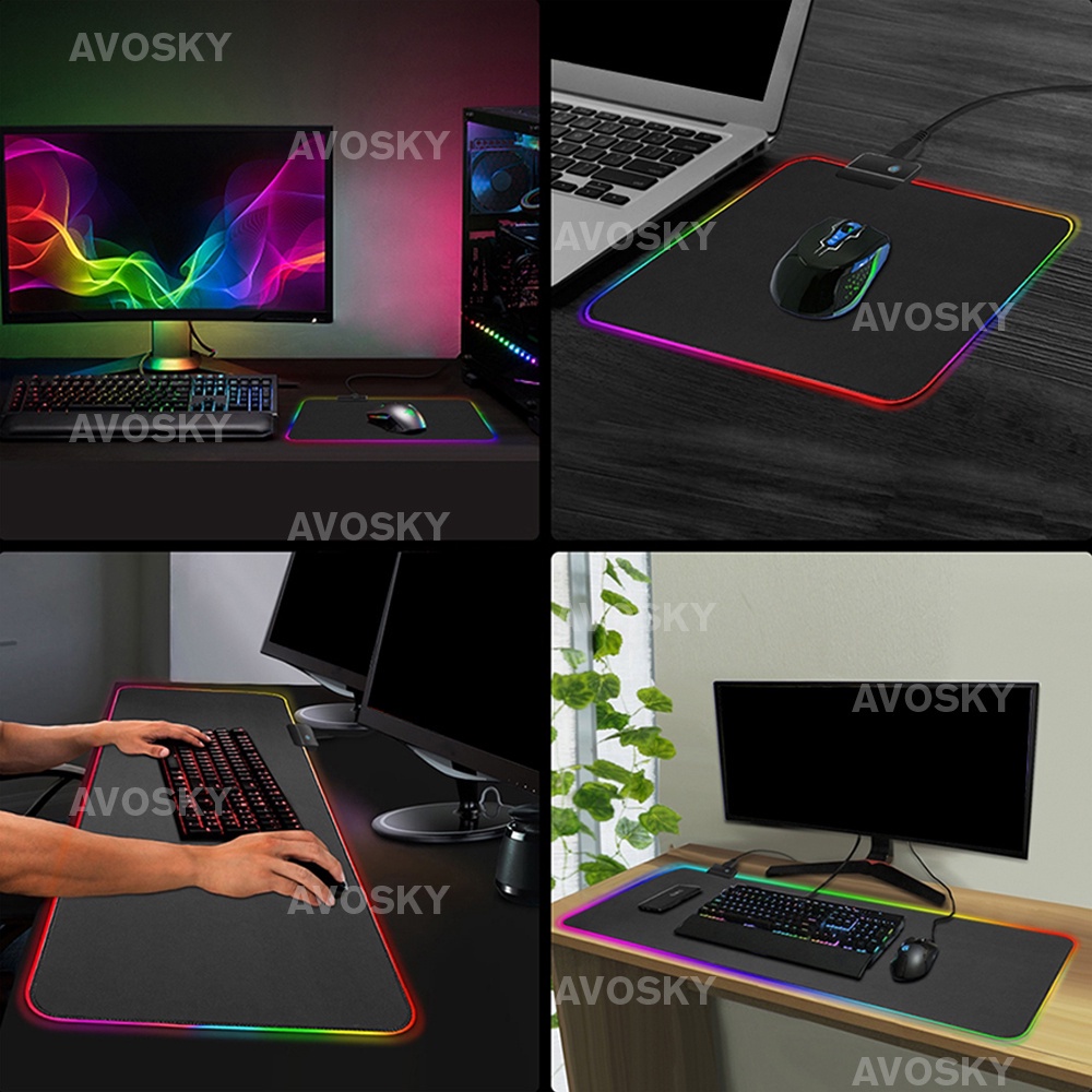 AVOSKY USB RGB Colour LED Lighting Gaming Mouse Pad Computer Laptop ...