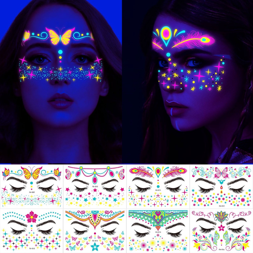 Waterproof Temporary Tattoo Sticker Masquerade Neon Fluorescent Face Sticker Music Festival 