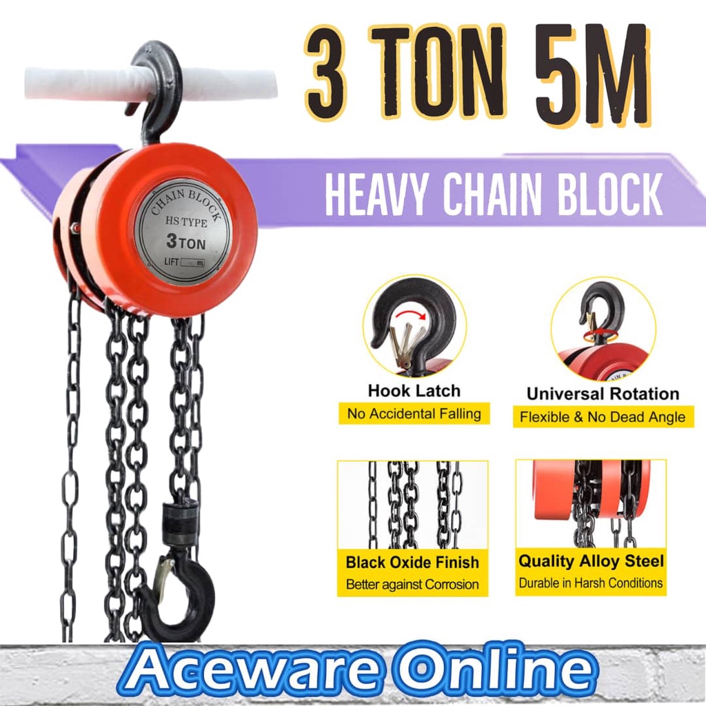 3Ton Heavy Duty Chain Block Lifting 5 Meter HStype Chain Hoist Rantai