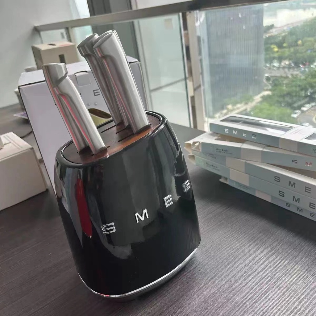 German Smeg Knife Block Set Stainless Steel Knife Set of 7 Kitchen Knife With Block Stand Holder