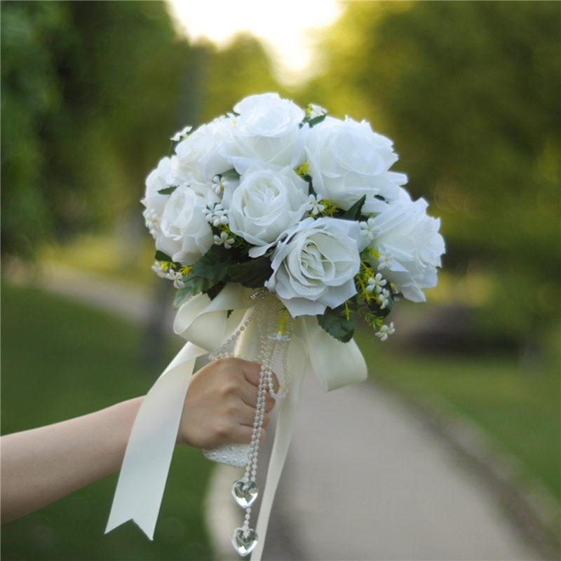 (labx)Fashion Many Colors Artificial Silk Flowers Bouquet Foam Roses ...