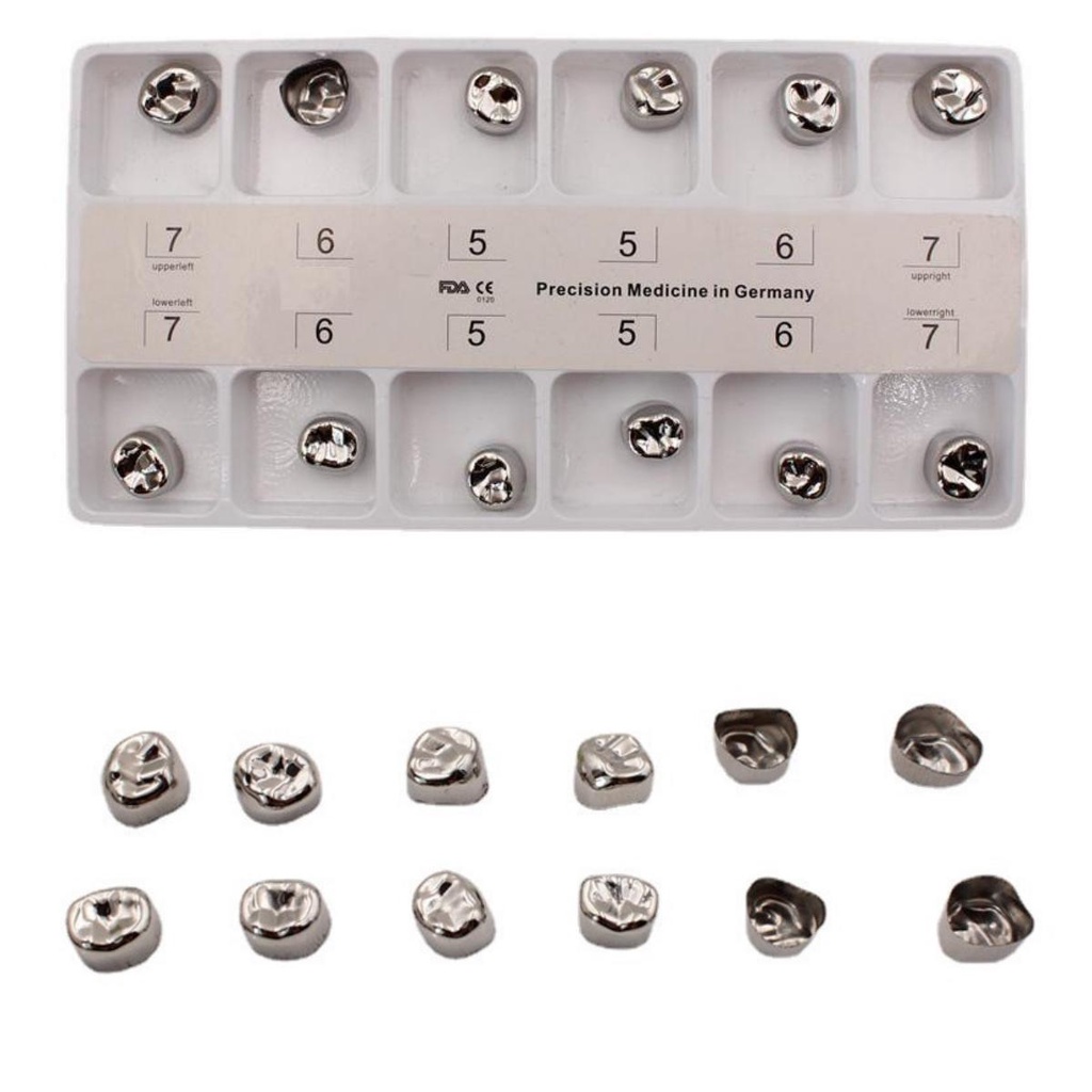 12Pcs/set Dental Crown Stainless Steel Primary Molar Crown Adult/Kid