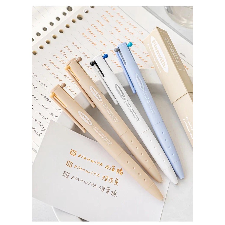 JIANWU Triangular Shape Press Three-color Gel Pen 0.5mm Quick Drying ...
