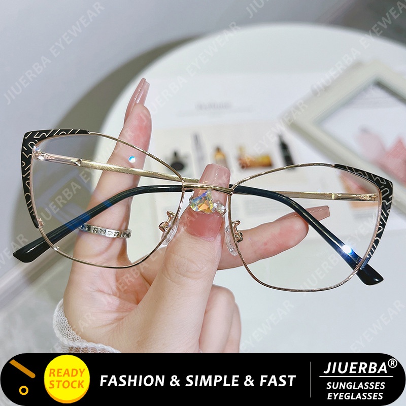 Jiuerba New Fashion Design Pattern Cat Eye Glasses Women Metal Square