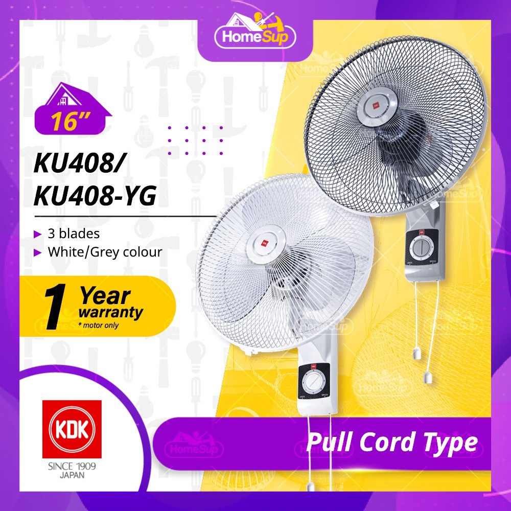 KDK Wall Fan Ku408 / Ku408-yg - Pull Cord Type, 3 Speed, White / Grey ...