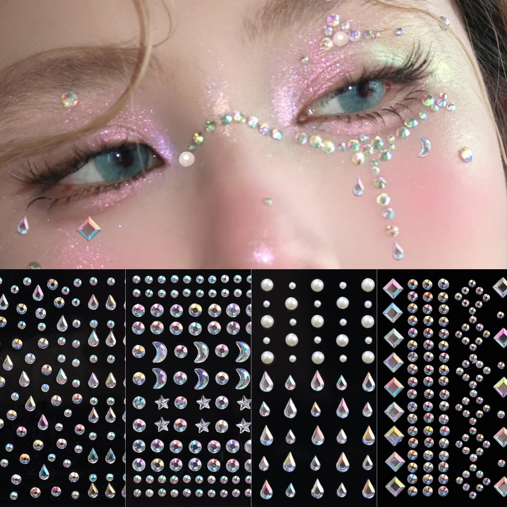 Temporary Tattoos - Self Adhesive Face Rhinestones - Pearl Rhinestones ...