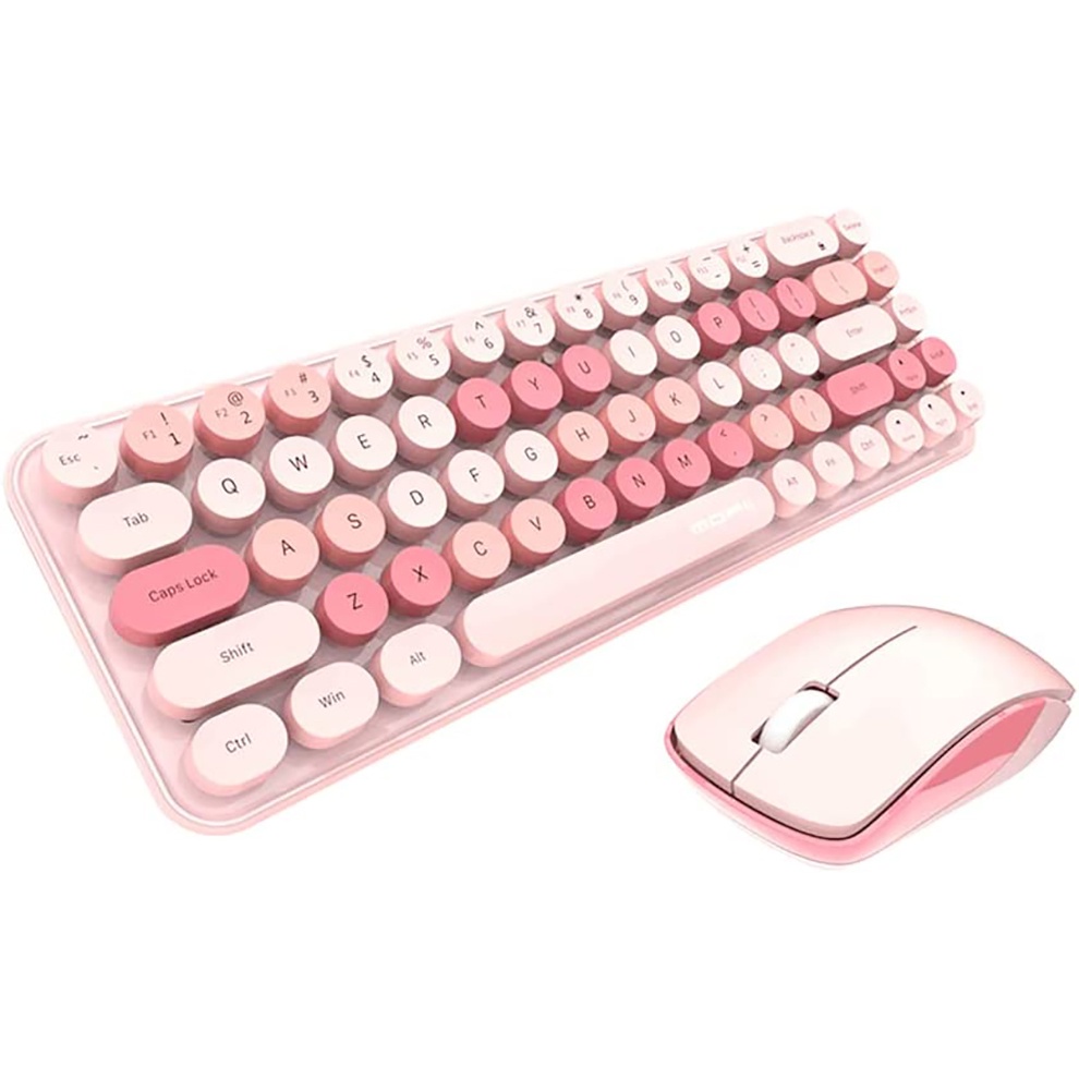 Pink Keyboard and Mouse Wireless Cute Colorful 68 Round Keycaps Retro ...