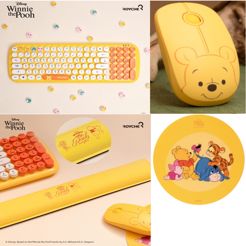 Winnie the Pooh Wireless Keyboard Wireless Mouse Wrist Rest Pad Mouse Pad by Royche Korea