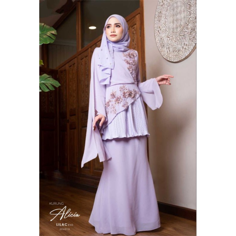 BAJU KURUNG MODEN EXCLUSIVE PREMIUM CHIFFON LILAC PURPLE BAJU RAYA 2024 ...