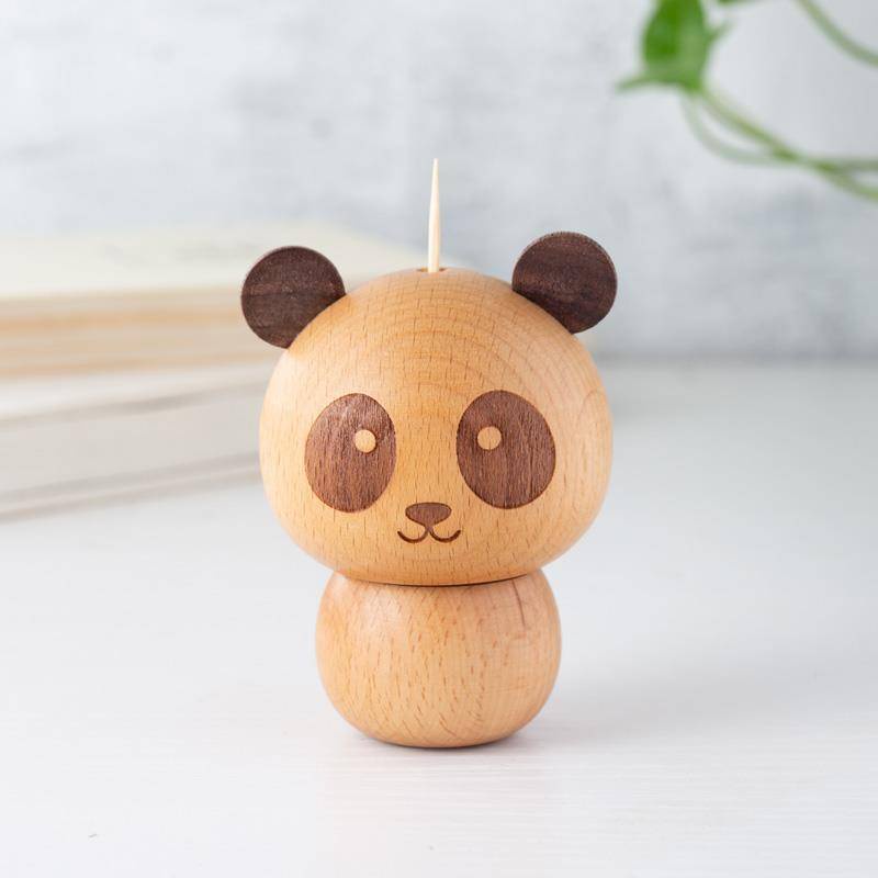 Warm home Cute Toothpick Box Solid Wood Toothpick Holder Panda