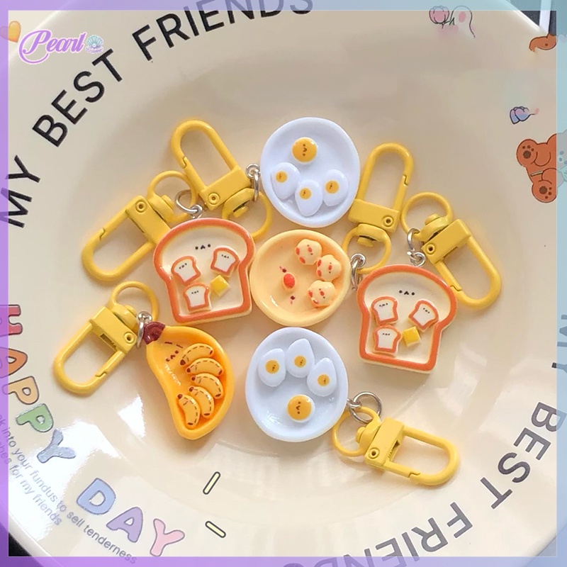 ITHT> Cute Cartoon Poached Egg Banana Toast Keychain Creative Breakfast ...