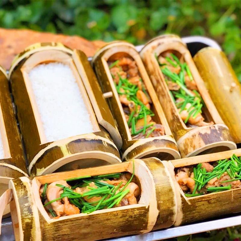 he7C Natural BambooTubeCooked Rice Steamer A Lid Steamed Rice Bamboo