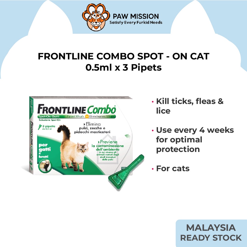 Frontline Combo Spot On Cat 0.5ml X 3 Pipet Kutu Kucing Tick Flea