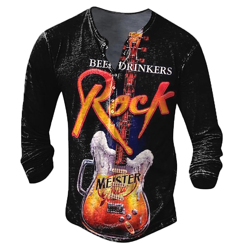Vintage Men's T-shirt Tee Rock Music Graphic T Shirts 3D Printed Long ...