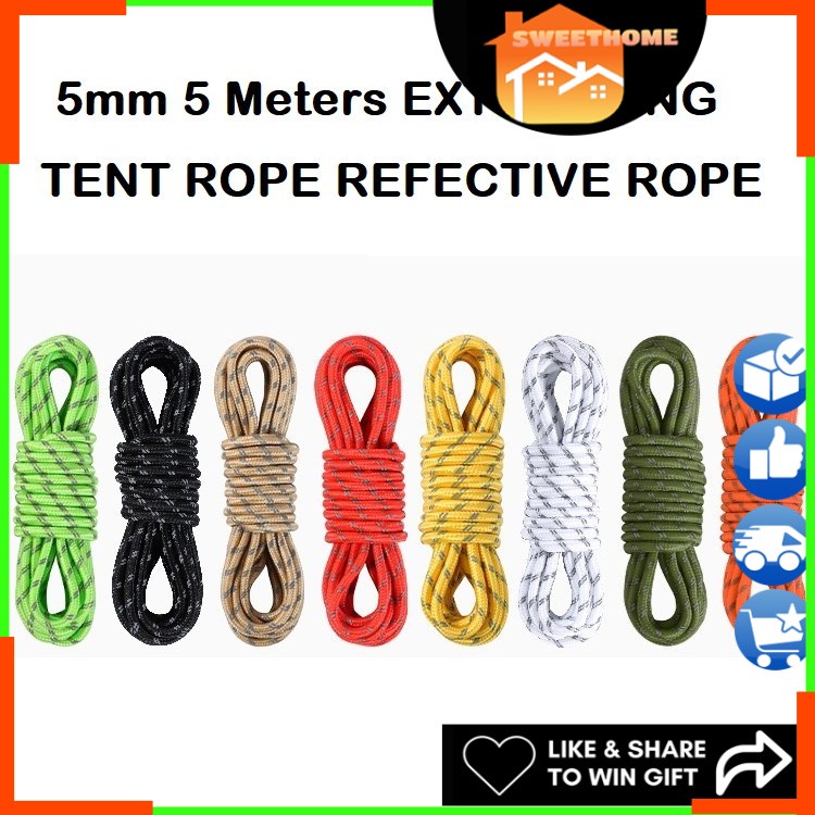 EcoSport 5 Meters EXTRA LONG 5mm Reflective Tent Rope Flysheet Rope ...