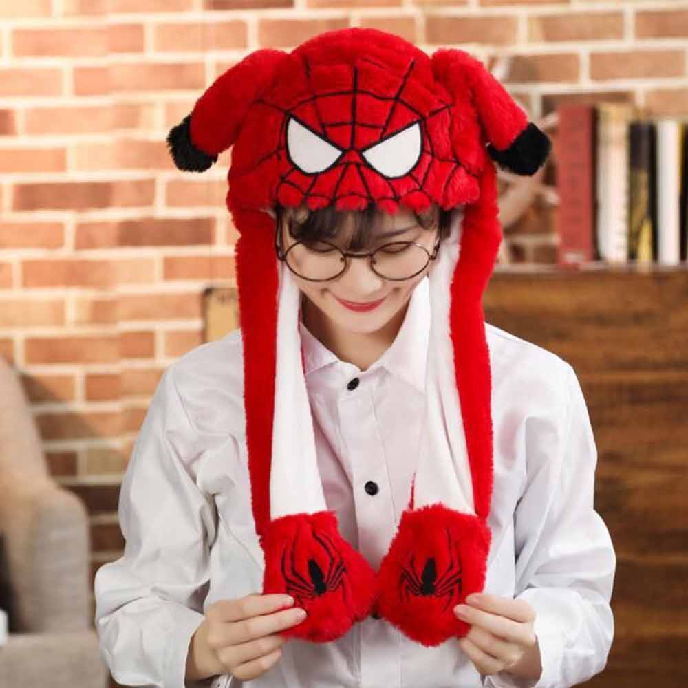 Funny Spider Man Glowing Ear Hat Cute Plush Spider Man Hat Moves Ears with Colorful Light