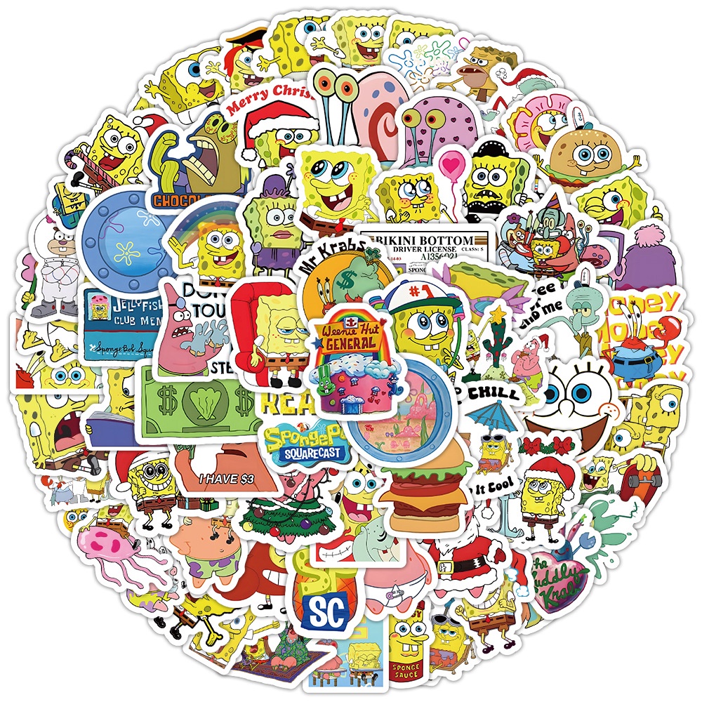 100PCS Cartoon Cute Anime SpongeBob SquarePants Graffiti Stickers for