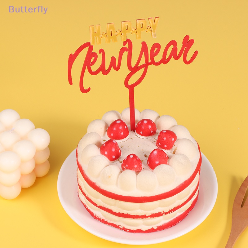 [Butterfly] Creative Acrylic Happy New Year 2024 Cake Topper For Merry