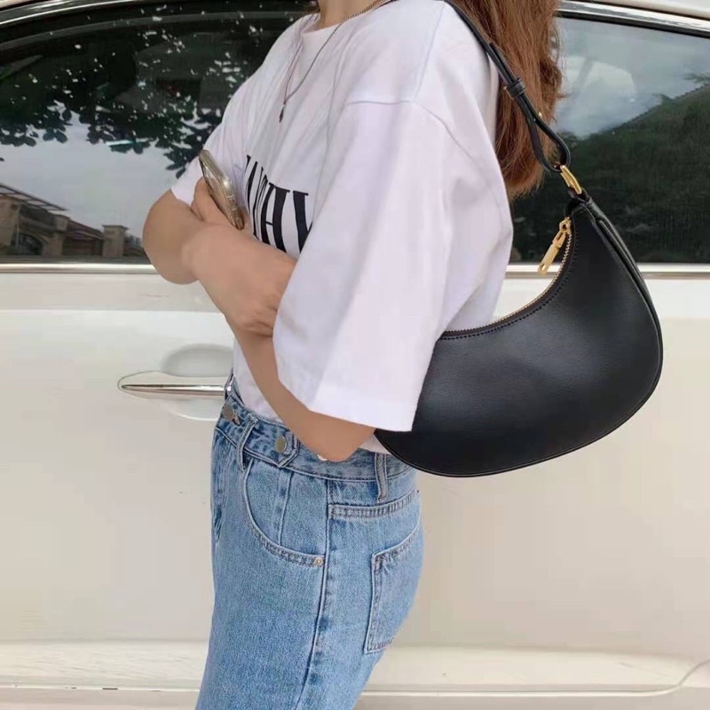 Small Crescent Moon Shoulder Bag - Y2K PU Leather Hobo Purse For Women, Trendy Half Moon Handbag
