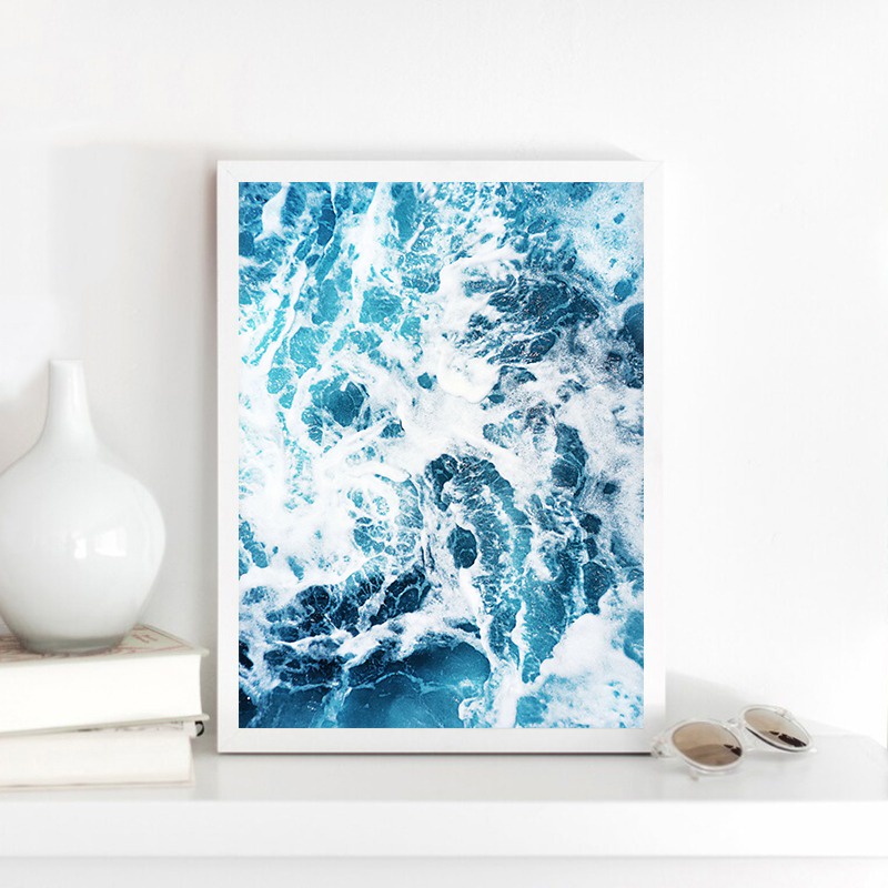 Beach Blue Ocean Wave Sea Water Surf Poster Prints Coastal Seascape ...