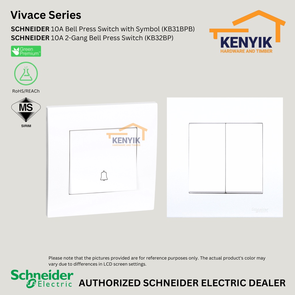 Schneider 10a 1 Gang 2 Gang Bell Press Switch Vivace Series Shopee Malaysia 1377