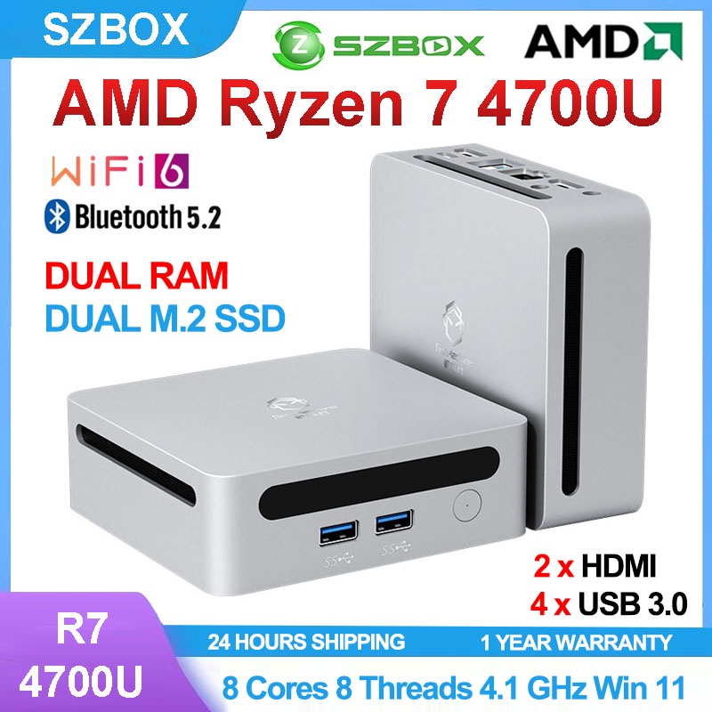 SZBOX AMD Ryzen7 R7 4700U Mini PC 64GB RAM 2TB NVME SSD Home Office ...