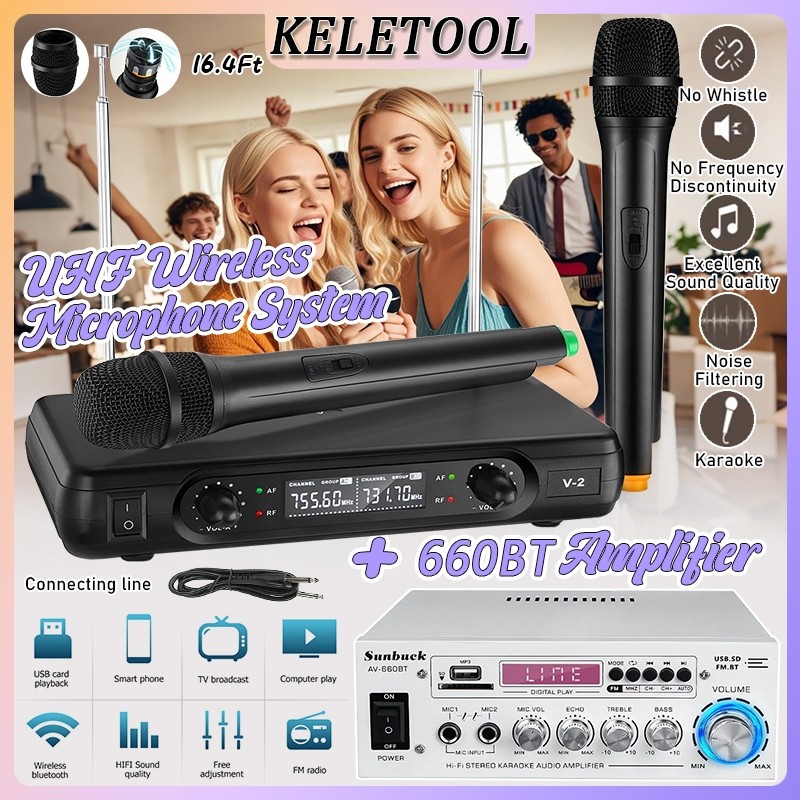 UHF wireless microphone Karaoke wireless microphone Hifi Amp MP3/USB/SD ...
